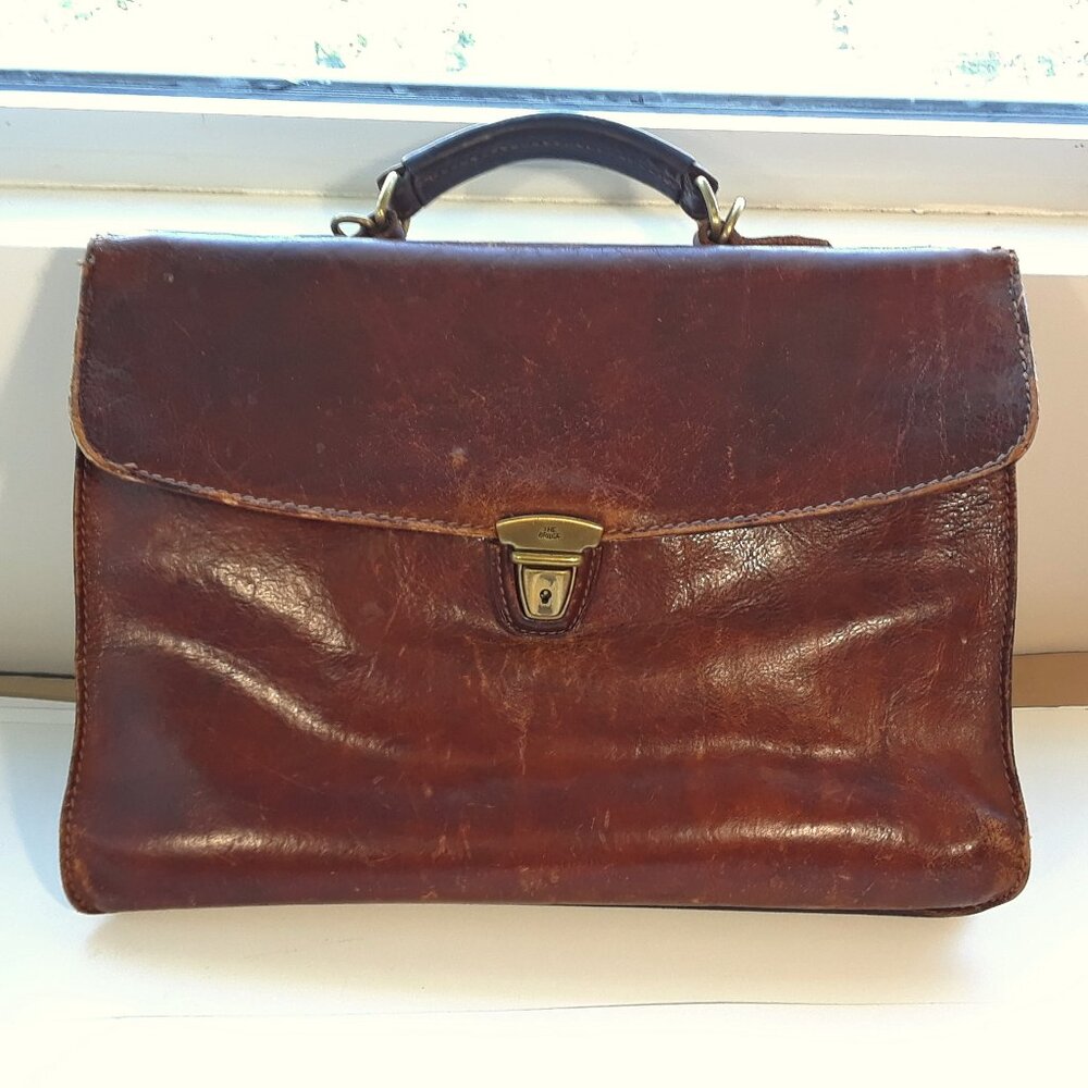 The Bridge Vintage Brown Briefcase Document Bag Real Leather Italy Attaché